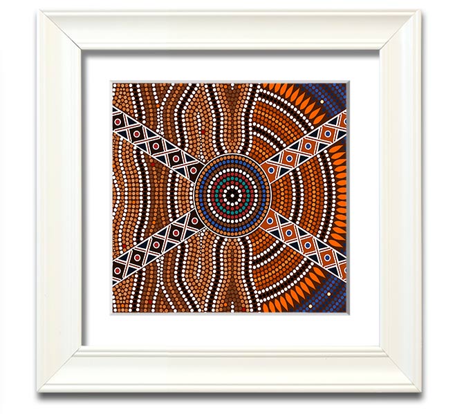 Aboriginal Pattern 2 Square Framed Print showcasing intricate designs in a stylish frame.